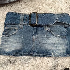 BDG Distressed Mini Denim Skirt with Belt
